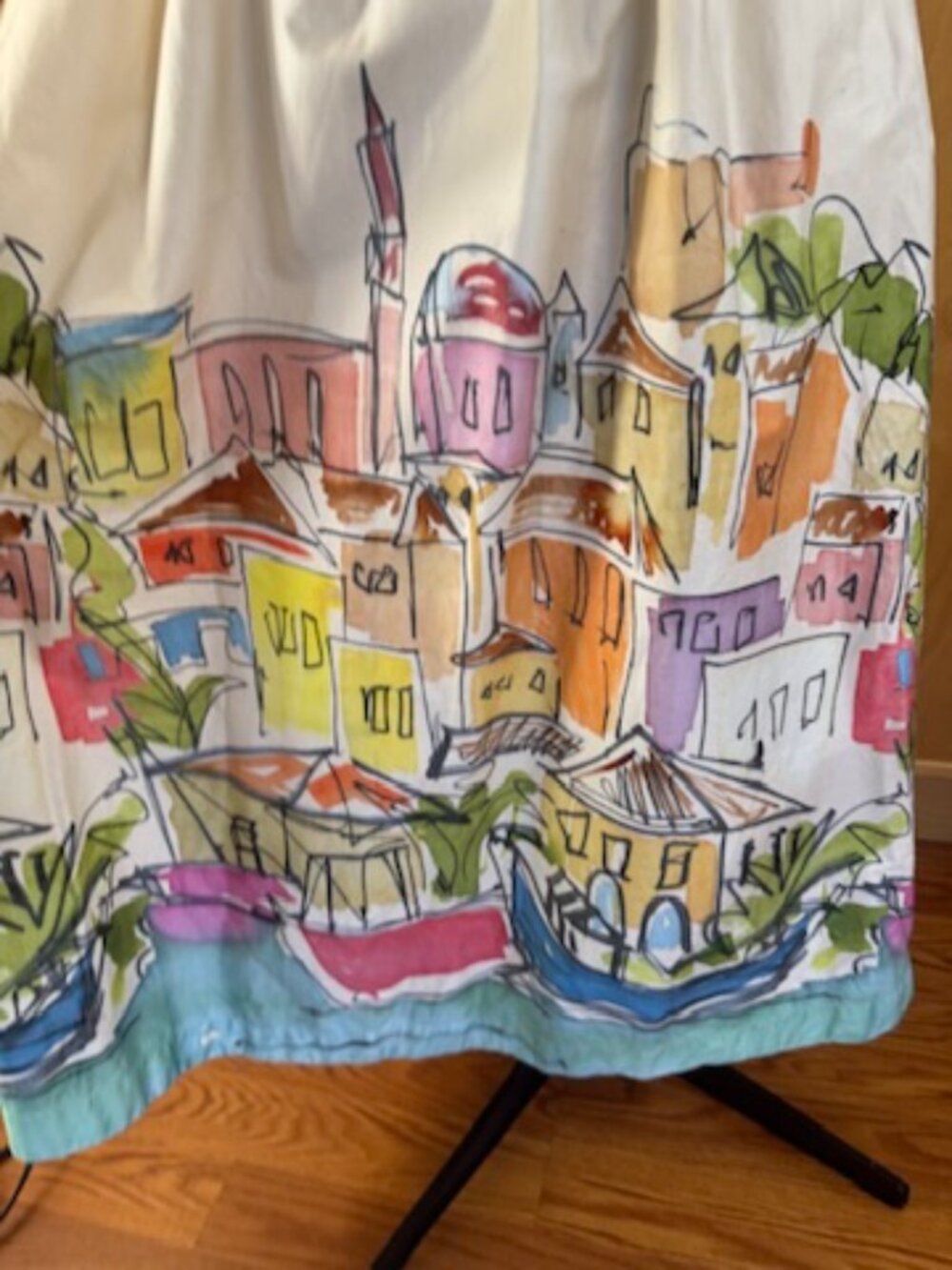 Boden Scenic Print Midi Dress Size 6R Cream Cotton Sleeveless Italy/Venice Lands - Picture 2 of 9